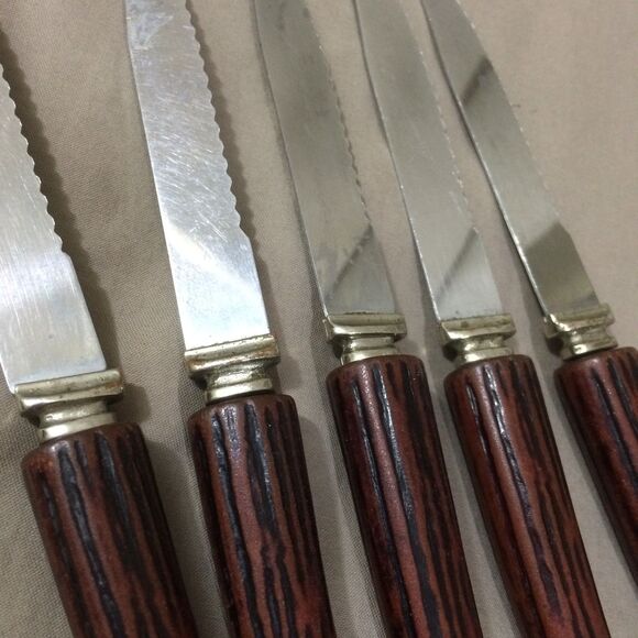 Regent Sheffield England Steak Knives Set Of 6 Stainless Wood-Look Handles 8.5" - Picture 3 of 5